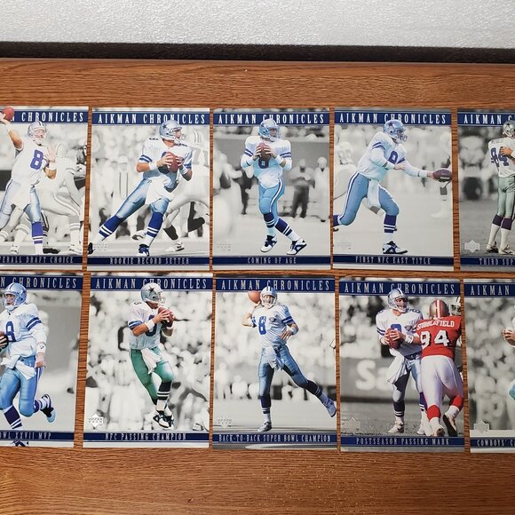 Trading Cards - 1996 Upper Deck Troy Aikman 7" x 5" Chronicle Cards Set of 10 - Picture 1 of 11